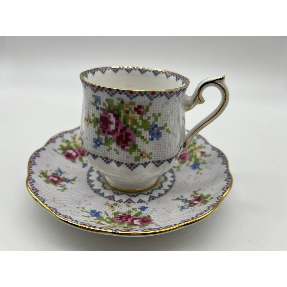 Vintage Royal Albert Petit Point China Small Demitasse Tea Cup & Saucer